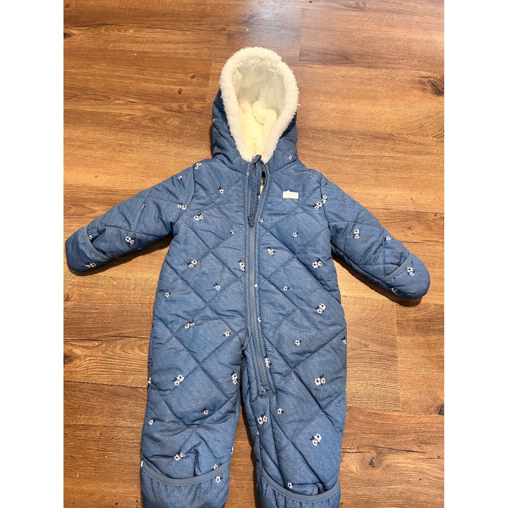 OshKosh B'gosh Baby Girls Blue Floral Quilted Snowsuit Bunting 6-9M OK-SZ1730 AD